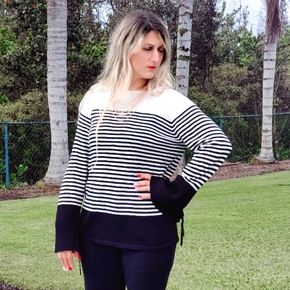 Chaps Colorblock Stripe Sweater black & white, XXL - Picture 16 of 16